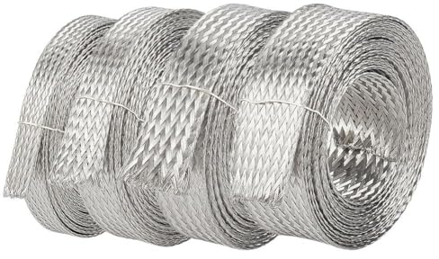 UNICRAFTALE 4 Tailles 8M/26,25 Ft Gain Tressé en Acier Inoxydable Manchon Blindage pour Cables Lanière De Protection Métallique Plate Maille Flexible Extensible évolutive Fil Ruban Largeur 7-18mm