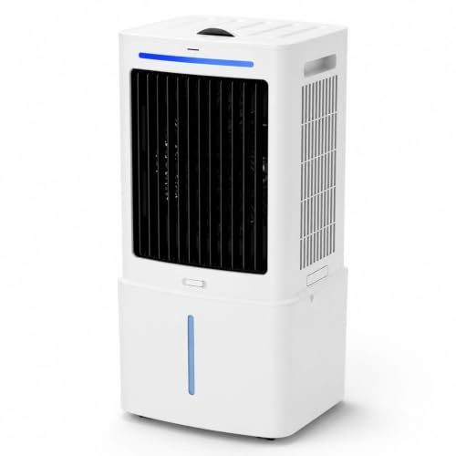 Enfriador de Aire Portátil Sin Tubo 25L, Climatizador Evaporativo Silencioso, Ventilador de Agua con Mando, Fácil de Mover con Ruedas, para Casa (390x340x775mm)