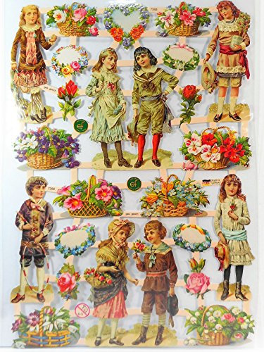Glanzbilder Kinder Blumen EF 7368 Oblaten Posiebilder Scrapbook Deko GWI 309 a