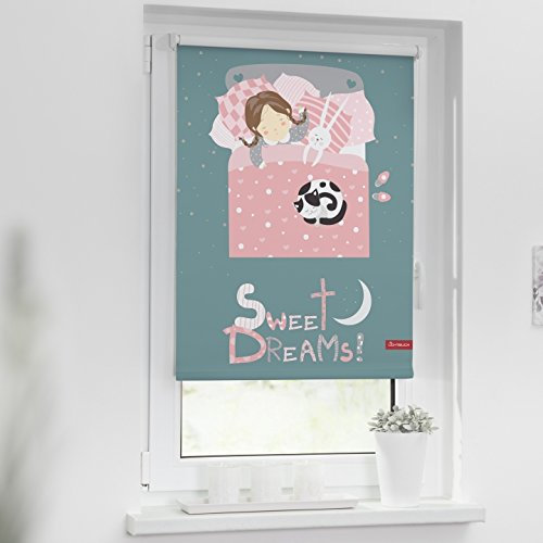 Lichtblick Klemmfix Verdunklungs-Rollo mit Motiv, ohne Bohren, Blickdicht, Seitenzugrollo, Made in Germany, Sweet Dreams - Grau Rosa 45 x 150 cm (B x L)