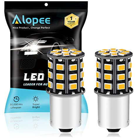 Paquete de 2 1056 BAU15S 7507 12496 RY10W Bombillas de Luces Intermitentes para Automóvil - 12V-24V ámbar/Amarillo Bombillo de luz LED 2835 33 SMD - Reemplazo de luz Intermitente para Luces Traseras