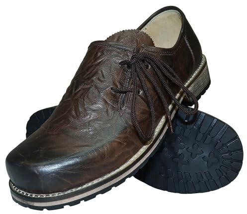 Trachtenschuhe Haferlschuhe Trachten-Schuhe Glattleder braun Antik-Leder glatt speckig Schnürschuhe Lederschuhe Halbschuhe Herrenschuhe zur Lederhose oder Anzug Schuhe für Herren, Größe:44