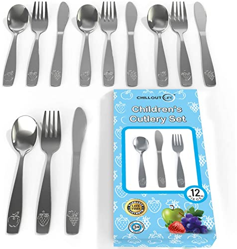 12 Piece Stainless Steel Kids Silverware Set - Child and Toddler Safe Flatware - Kids Utensil Set - Metal Kids Cutlery Set Includes 4 Small Kids Spoons, 4 Forks & 4 Knives