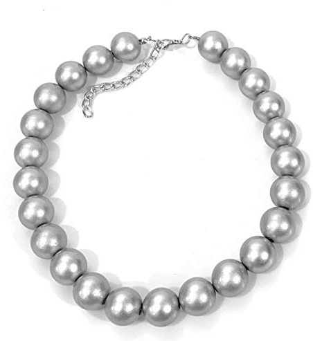 Caprilite 18mm Large Big Giant Faux Pearl Bead Statement Necklace Choker Vintage - Silver