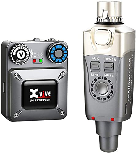 Xvive U4 - Sistema In Ear Monitor Wireless con Trasmettitore/Ricevitore, Trasmissione in Banda 2,4Ghz - Fino a 5 Ore di Autonomia, Cavo USB Doppio per Ricarica e Adattatore XLR/Jack TS Inclusi