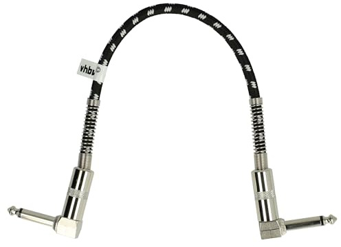 vhbw Gitarren-Patchkabel 30cm Klinke Kabel für Effektpedale | Klinkenpatchkabel mit 6,35mm Klinkenstecker, gewinkelt, geflochten, weiß / silber