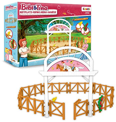 CRAZE Bibi Blocksberg und Tina Bibi & Tina Manège Set de Jeu Enclos pour Cheval Accessoire Chevaux & Cavalier Figurine Animaux Poney Jouet 24058, Multicolore