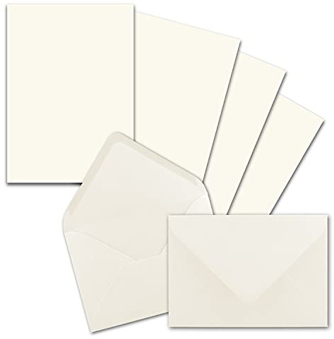 50x Briefpapier-Sets DIN A5 mit C6 Briefumschlägen - Naturweiß - Nassklebung (Weiß) - mattes Schreibpapier mit Kuverts - FarbenFroh by GUSTAV NEUSER