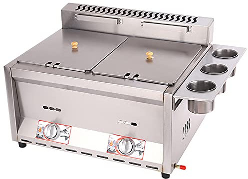 Friteuse à Gaz Commerciale à Double Réservoir 16L, Machine à Frire Professionnelle de Cuisine de Comptoir à Gaz de Grande Capacité en Acier Inoxydable pour Les Restaurants de Frites, Les Supermarché