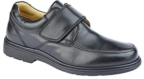 Roamer, svarta läderskor, extra bred passform med touch-fästning, superlätta med läder och textilfoder, strumpa med 2 borttagbara innersulor, PU Air System-sula, Svart, 38.5 EU X-Bred
