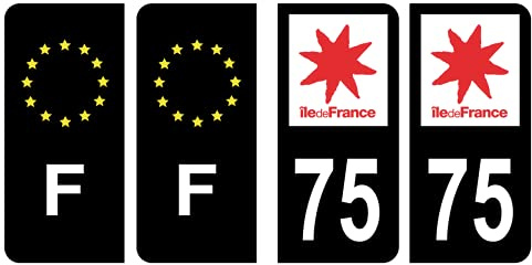 Hadexia Nummernschild-Aufkleber, französisches Departement 75, Paris, Logo, Region Ile-de-France, Schwarz, Farbe & F, Frankreich, Europa