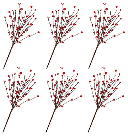 EESLL Künstliche rote Beerenstiele, rote Beerenspieße, 6 Stück, 43,2 cm große Weihnachts-Stechpalmenbeeren-Zweige, künstliche Burgunderbeeren-Picks für Weihnachtsbaum-Dekorationen, Handwerk