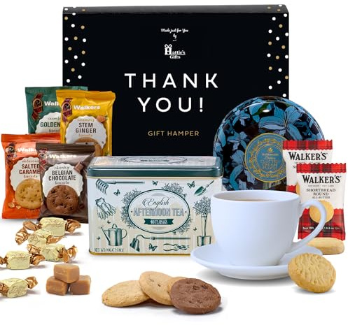 Hattie’s Gifts Thank You Hamper – Teacher & Colleague Gift | English Tea, Clotted Cream Fudge & Shortbread Biscuits – Thank You Gift for Women and Men