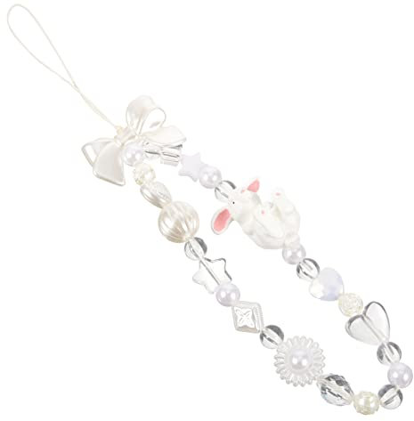 WOONEKY Beaded Phone Charm Armband Für Handy Verstellbare Handgelenkschlaufe Mit Niedlichem Hasen-bowknot Robuste Handyhalterung Für Sicheren Halt Für Handys Kameras Und Schlüssel