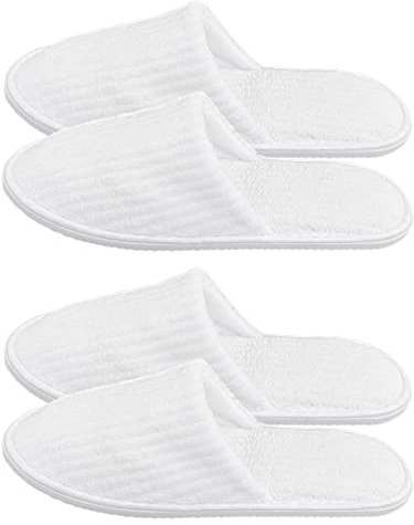 JZK 2 Paires chaussons jetables unisexes pour invités, pantoufles velours fermées pour spa et vacances