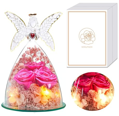 Rose Eternelle avec Ange Figurine Cadeau Maman, Femme Cadeau Anniversaire, Conservée Rose Cloche Ange, Rose Préservée Fleur Eternelle, Saint Valentin Fête des Mères Cadeau Maman Mamie Petite Amie