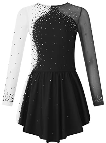 Aislor Eiskunstlauf Kleid Mädchen Langarm Ballettkleid Kinder Tanzkleid Kürkleider Eiskunstlauf Gymnastikanzug Wettbewerb