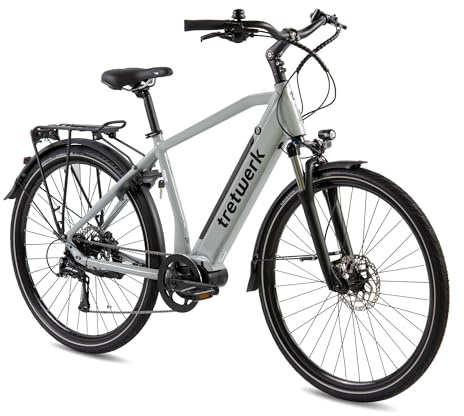 Tretwerk Sonic 28 Zoll Trekkingrad Herren Pedelec E Bike 8 Gang Fahrrad | grau 50 cm 160-180 cm Elektrofahrrad bis 130 km Trekking Fahrrad mit Federgabel