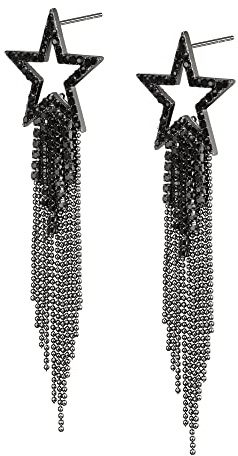 EVER FAITH Stern Quasten Ohrringe für Damen Mädchen Tassel Dangle Strass Kristall lange Wasserfall Perlen Fransen Kronleuchter Tropfen Statement Hochzeit Schmuck Schwarz