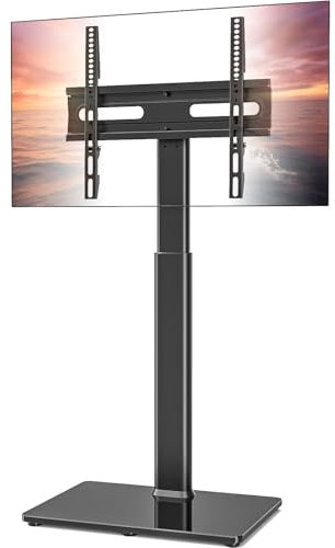 Universal Floor TV Stand with Mount 70 Degree Swivel 9 Level Height Adjustable and Space Saving Design for Most 27 to 65 inch LCD, LED OLED TVs, Perfect for Corner & Bedroom AX1006TB…