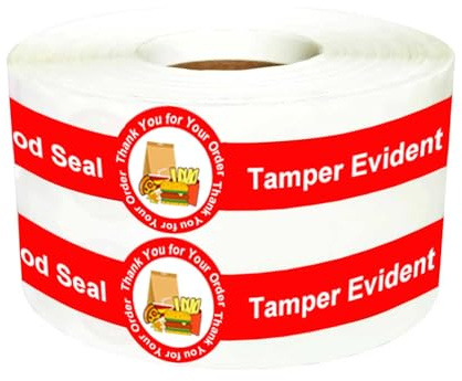 Red Tamper-Evident Food Seal Stickers Safe Secure for Take Out 1.25x9 Inch - Food Delivery Stickers Sealed for Freshness Labels Labels for Food Containers 250 Pcs/Roll