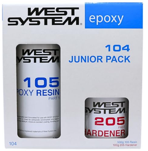 WEST SYSTEM 104 Epoxy Junior Pack - 105 Resin (500g) & 205 Hardener (100g) - Clear Resin & Hardener for Wood, Metal & Fibreglass Repairs - Marine Grade Epoxy for Woodwork, Repair and DIY