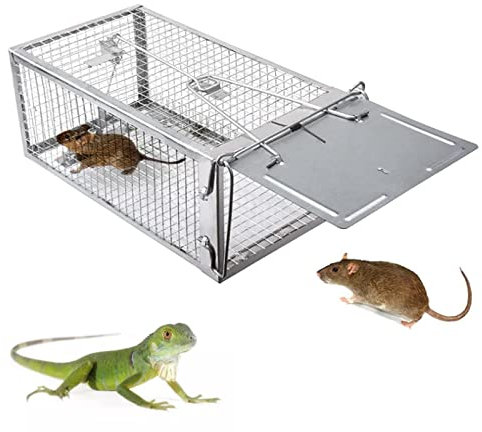 24 x7,5 x8,3 Zoll Große Humane Mausefallen, Wiederverwendbare Garten Ratte Kaninchen Falle Maus Käfig Falle Für Drinnen Und Draußen, Verzinktem Mesh Live Tierfänger Mit 1-Tür Für Vogel, Katze