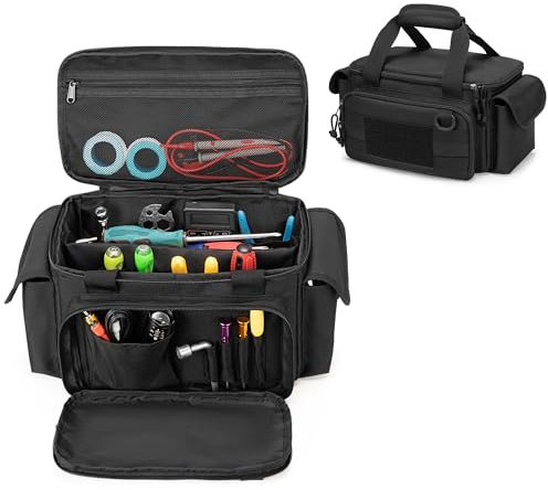 Rexmica Small Tool Organiser with Anti-friction and Thick Padded Bottom, Tactical Range Bag for Men, Multi-functional Work Bag for Repairman, Electrician, Carpenters, Black