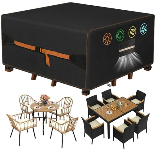 QLSXLB Housse Salon De Jardin Exterieur, 420D Tissu Oxford Housses de Meubles de Jardin 150x150x75cm, Bache De Table Protection vec Grilles D'aération Imperméables, Anti-UV, Résistance au Vent