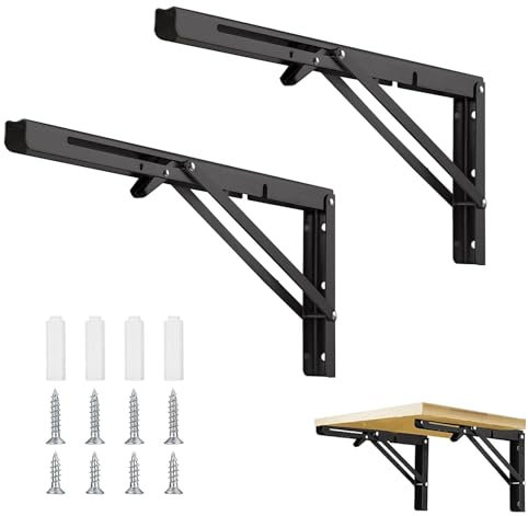 Gentpovth 2 Stück Regalhalterungen, Metall Klappwinkel Tischhalter, L förmige 90 Grad Recht Winklige Halterung, Klappkonsole Schwerlast, Wandmontage Konsole für Zuhause, Küche, Büro, Tisch, Wand