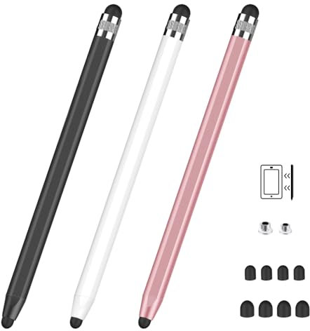 MEKO Stylus Pens for Touch Screens with Magnetic Replacement Tip, 3Pack Capacitive 2 in 1 Tablet Touch Screen Pen for iPad/Pro/Air/Mini/iPhone/Samsung/Google/Motorola with Extra 8 Rubber Tips