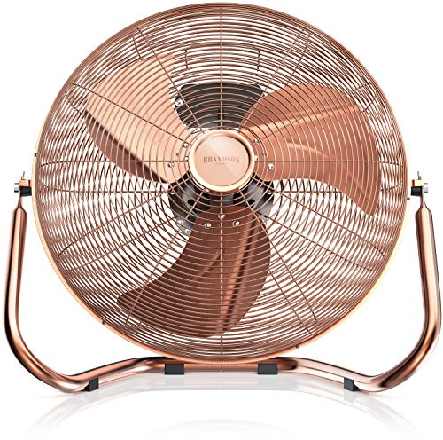 Brandson - Ventilador industrial de 57cm Ventilador de Suelo 200W Alto flujo de aire - 3 velocidades – Rejilla de protección - Diseño metal cobre estilo retro - Para oficina sala de estar dormitorio