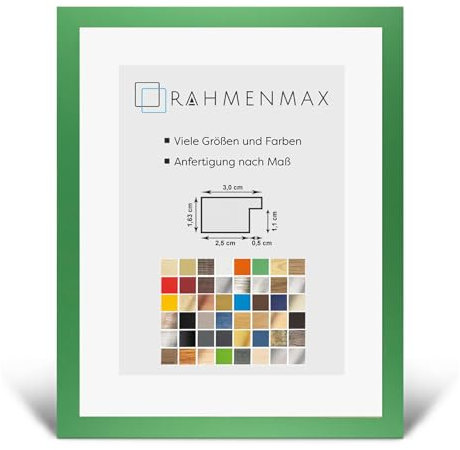 RahmenMax Morena Bilderrahmen Posterrahmen 38x98 cm Grün Froschgrün 98x38 cm mit weisser Rückwand und klarem Acrylglas