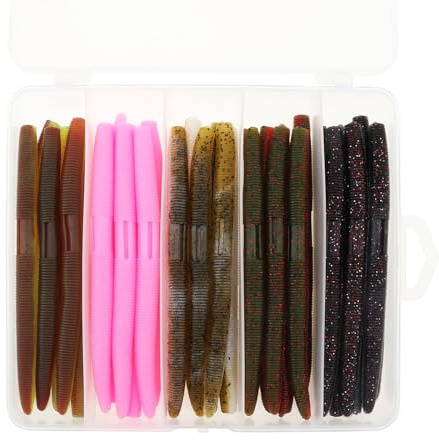 OriGlam 30 Stück weiche Kunststoffköder, Barsch-Angelköder, Senko Worms Wacky Worm Rig Würmer Angelköder Kit für Barsch, Forelle, Lachs, Zander, Angelwürmer, Köder