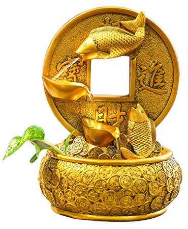 ASumPio Indoor Water Fountain With LED Light, Lighted Cascading Tabletop Water Fountain, Relaxation Ornamental Fountain With Soothing Sound For Office And Home Ornamental (Golden 11.4inch)