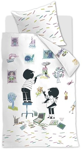 Beddinghouse Kinder Bettwäsche FIEP Tekenen, 100% Baumwolle, 135 x 200 cm, Mehrfarbig, Größe:135x200 cm + 80x80 cm