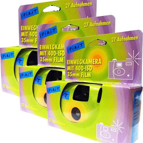 PHOTO PORST Lot de 3 appareils photo jetables 1A édition Spirit en vert, multicolore, avec flash, piles et film (lot de 3, 27 prises chacune)
