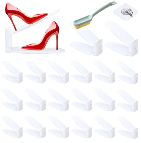 TOSUTO Einstellbare Schuhregale-20er Pack,Doppelschicht Schuhstapler,Schuhstapler/Schuhhalter Set,Platzsparender Schuhorganizer,Haushalt Schuhaufbewahrung,Rutschfest-Weiß