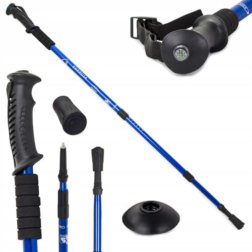Bastones de Trekking con Sistema Antichoque - Marcha Nórdica y Senderismo | Aluminio Ligero y Resistente | Bastones Nordic Walking - Multisuperficie y Extensible - Juego de 1 par 135 cm (Azul)
