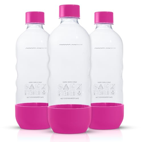 Ersatz-Kohlensäurewasserflaschen für SodaStream, 1 Liter, BPA-frei und auslaufsicher (kompatibel mit Fizzi, One Touch, Jet, Source, Play, Genesis, Power-Modellen), 3 Stück (Rosa)