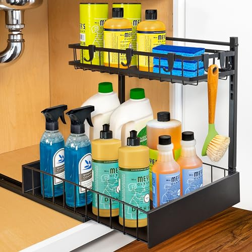 LYNK PROFESSIONAL Ausziehbarer Küchenschrank-Organizer unter der Spüle, 25,4 cm B x 35,6 cm T, 2-stöckige Schublade, Schieberegal, Organizer für Schränke und Untertisch-Aufbewahrungsregale