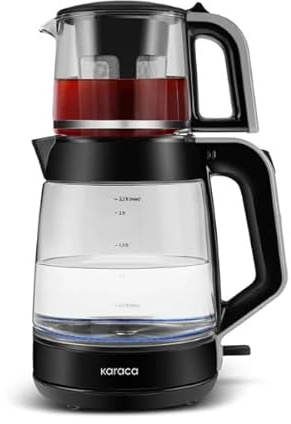 KARACA Glass Tea XL 2 in 1 Glass Tea Maker, 1900W, BPA-Free, 3.1 litres, Turkish Tea Maker, Space Grey