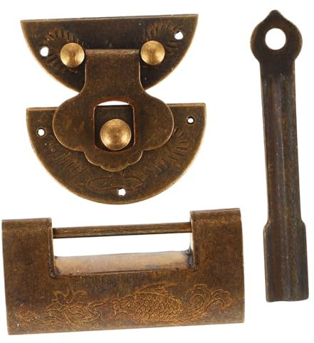 HAWILLOSCH 1set Vintage Brass Hasp Lock for Jewelry Box Clasp Antique Design for Cabinets and Furniture Easy to Use Retro Style Hasp Buckle for Secure Locking