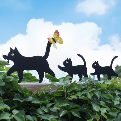 DZAY Gartendeko Katze für Außen Silhouetten Schwarzen Katze aus Metall Gartenfiguren Gartenstatuen,Minimalistische Katzendeko Gartenstecker,Katzenfigur Garten Deko Tierstatuen (01)