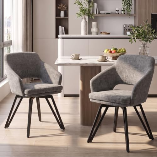 Ya-Home Esszimmerstühle drehbar 2er Set, Drehstuhl Esszimmer, Grau | Küchenstühle mit Armlehnen & Metallgestell, Polsterstühle aus Chenille, Esstischstühle für Esszimmer Wohnzimmer