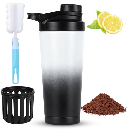 ACWOO Shaker Protéiné de Acier Inoxydable 750ml, Flacon Shaker Isotherme En Inox à Double Paroi Avec Grille d'Agitation, Bouteille Shaker de Protéines pour Boisson Protéinée Gourdes Sport Sans BPA