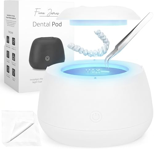 FIONA JAMES Máquina limpiadora ultrasónica de retenedores | Cápsula de limpieza dental de 48 kHz | Alineador, protector nocturno, protector bucal, dentadura postiza | Cuidado dental bucal | Limpiador