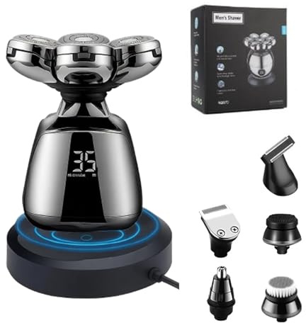 Refein Skull Shaver for Bald Men, 7D Electric Head Shavers for Men with LED Display IPX6 Waterproof Wet Dry Rotary Razor USB Rechargeable 5-in-1 Grooming Kit for Head Face Body Travel