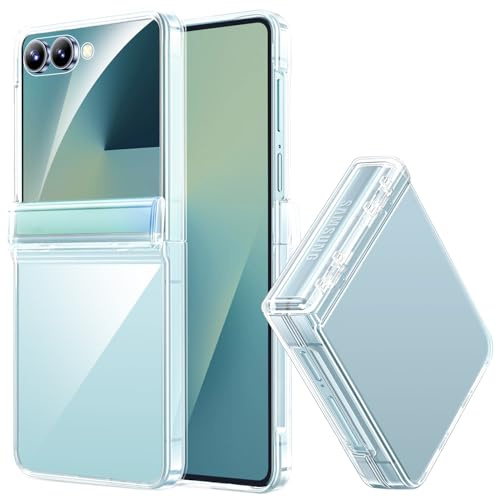 Miimall Klar für Samsung Galaxy Z Flip 7 Hülle Ultra Dünn mit Scharnierschutz & Displayschutz, [Anti-Vergilbung] PC Stoßfest Kratzfest Schutzhülle Full Cover für Z7 Flip7 5G Case Slim Transparent
