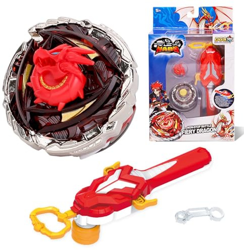 INFINITY NADO Peonza para Niños de Juguete de Metal, Peonzas con Lanzador Magnético Fiery Dragon, Juguetes para Niños Niñas 5 6 7 8 9 10 11 12 Años,Deep Red